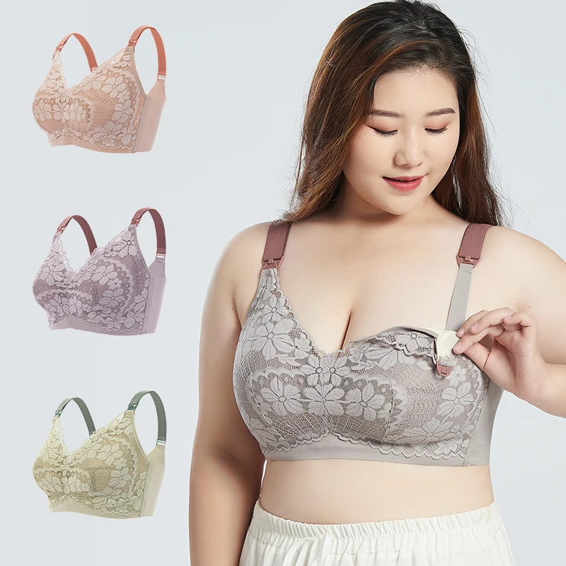 Wholesale Lace Modal Silk Wireless 38 40 42 44 46 Big Breast Plus Size Fat Women Pregnancy Maternity Breastfeeding Nursing Bra