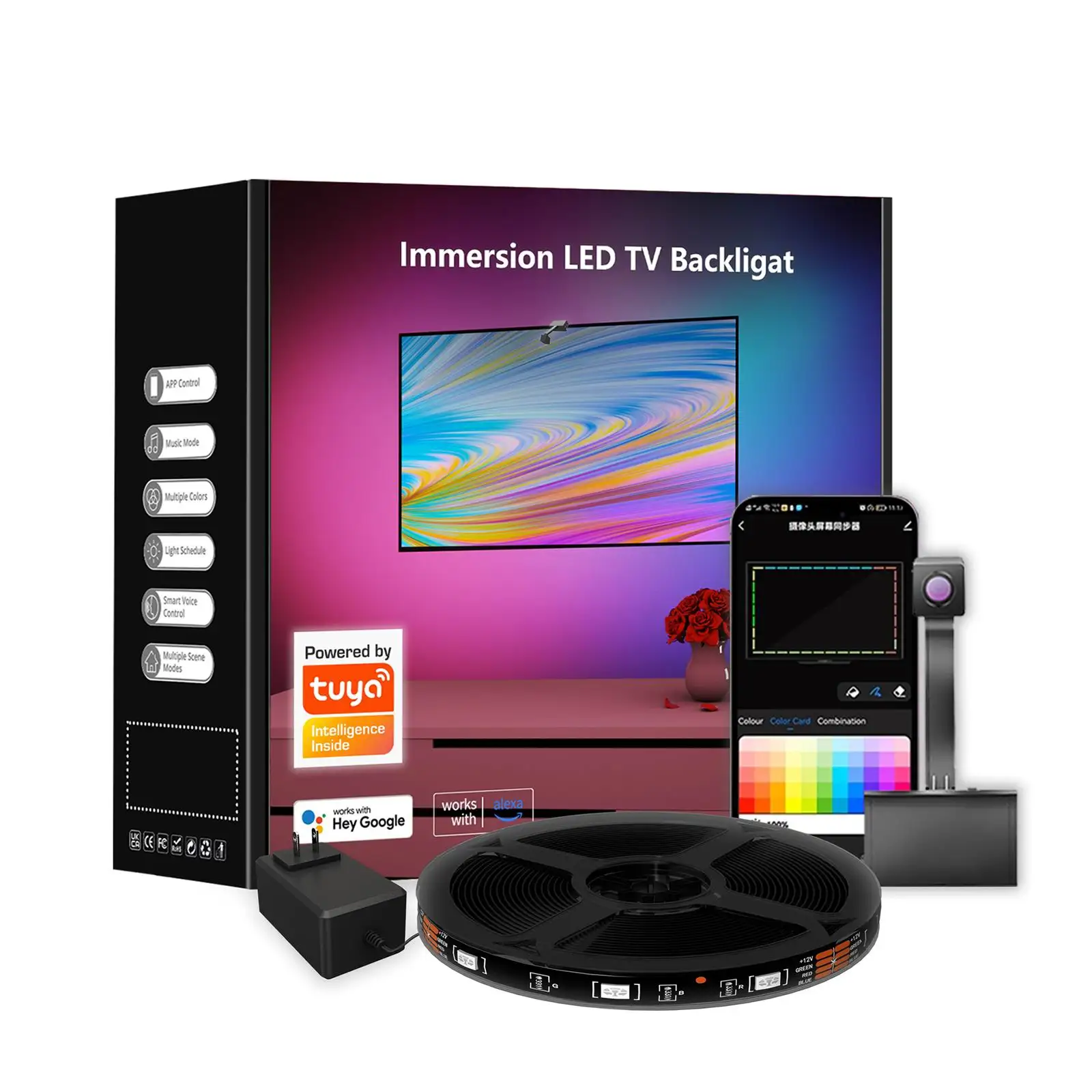 Смарт-светодиодная лента RGB с окружающим светом усиливает подачу видеокамеры граффити на экране телевизора