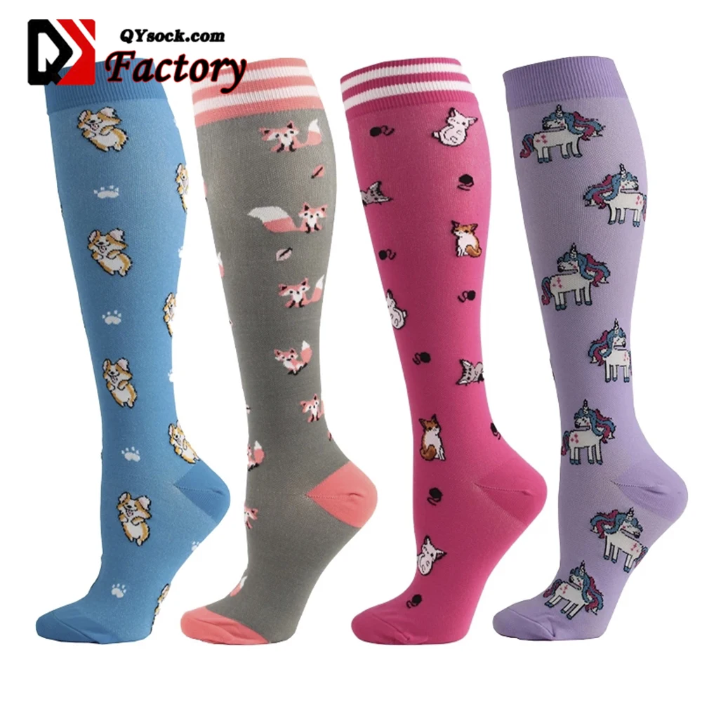 Custom Compression Stocking Pressure Unisex Sports Rainbow horse Pattern Women Men Long Socks