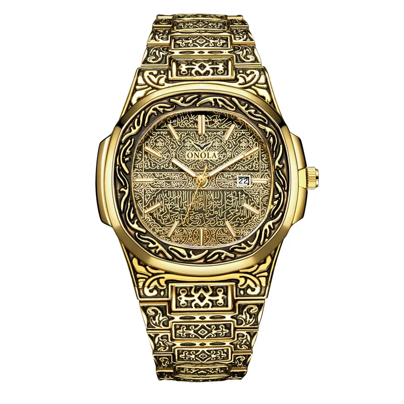 ONOLA luxury brand quartz original watch men gold classic Vintage wrist watch waterproof unique golden fashion casual men watch
