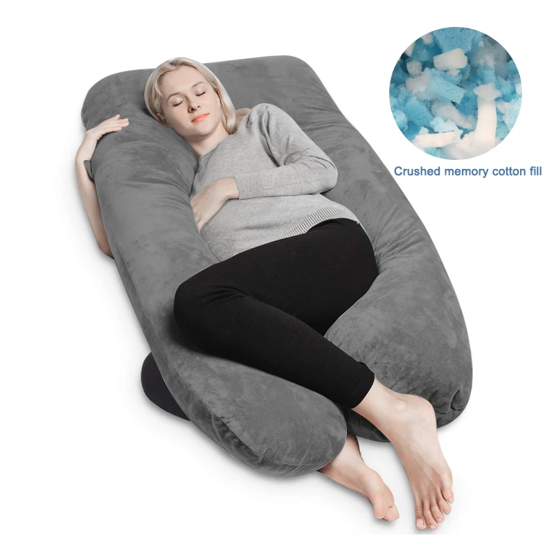 Pregnancy Body Pillow with Zipper Removable Cover, U-Shape Full Body Pillow with Velvet Cover