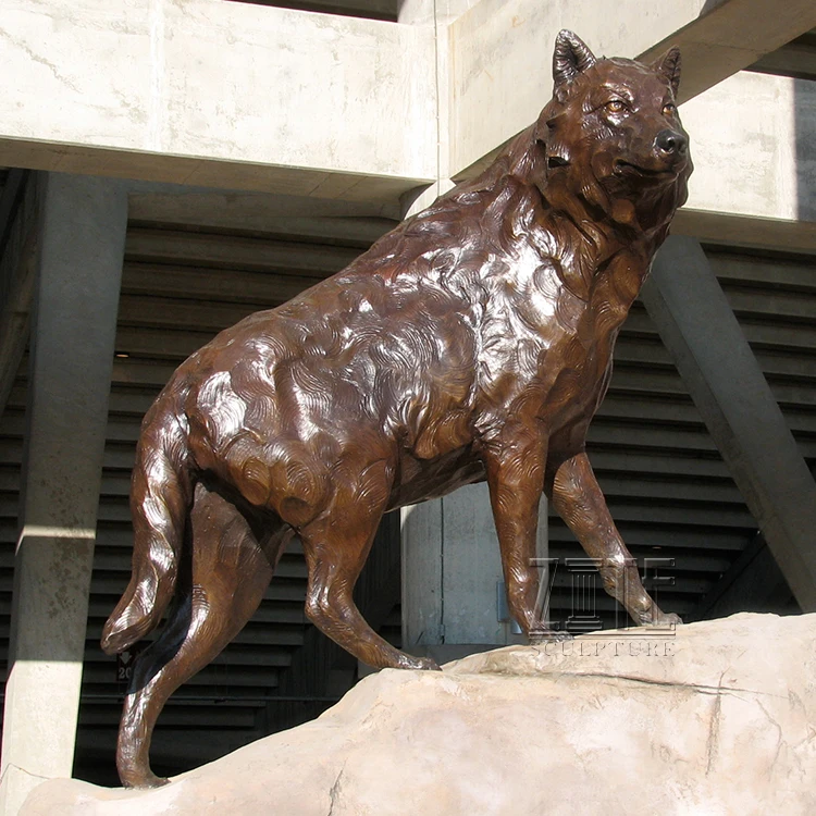 Outdoor Decoration Metal Craft Life Size Brass Bronze Wolf Sculpture