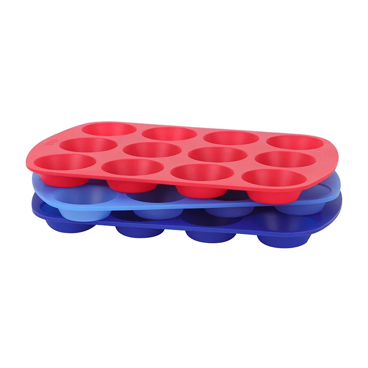 Custom manufacturer 12 Cavity Muffin Cake Mold reusable cupcake Tray Non Stick 12 Cups Silicone Muffin Pan Cupcake Pan