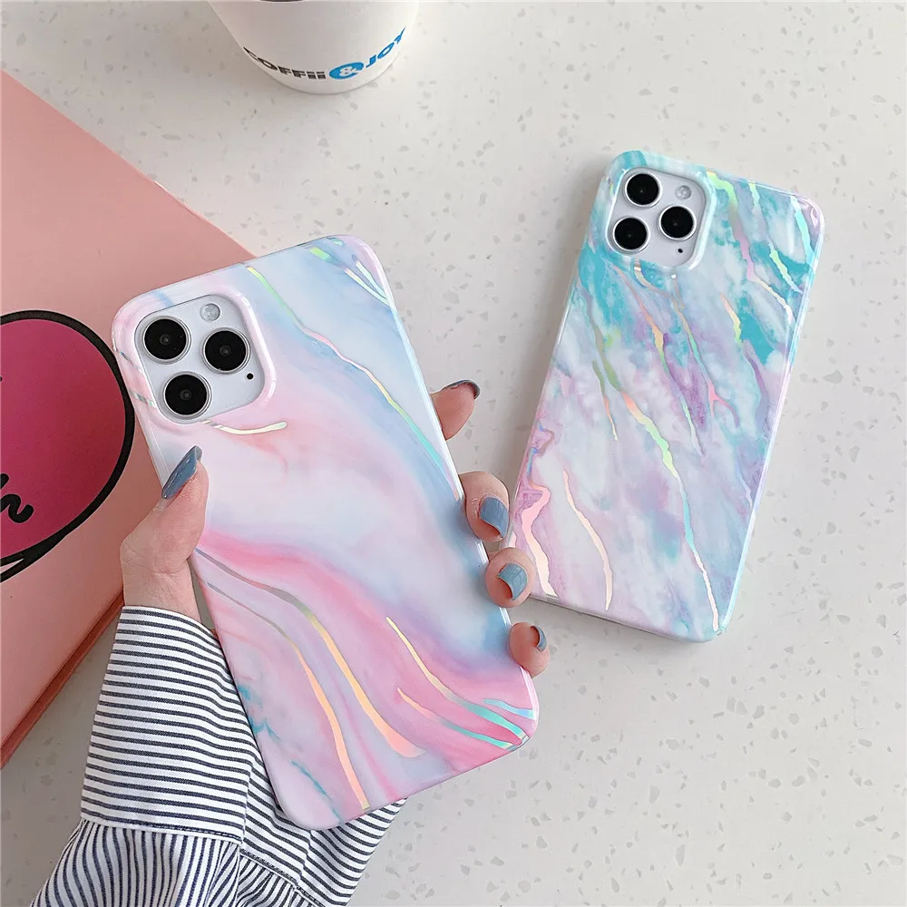 Laser Gradual Color Marble Phone Case For iphone 13 12 11 Pro XS Max XR X 7 8 Plus SE 2020 Case Cover Soft Silicone Shell Coque