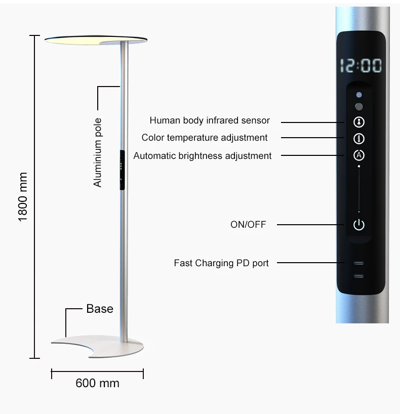 Modern Brightness Adjustable Eye-Protection indoor Led Smart Life Floor Lamps with Infrared Sensor full Spectrum