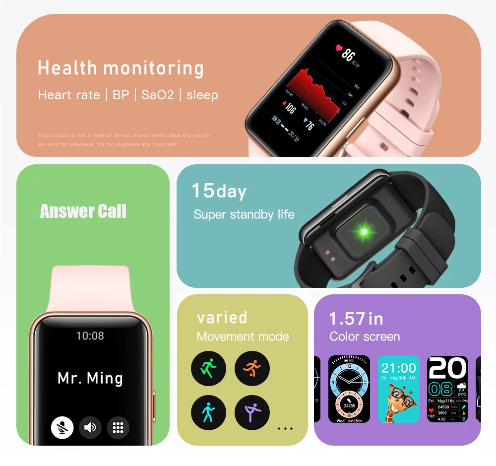 Smartwatch 1.54 inch  Big Screen BT 5.0 IP67 Waterproof Fitness Digital Smart Wear Watch with Blood oxygen monitor Answer Call