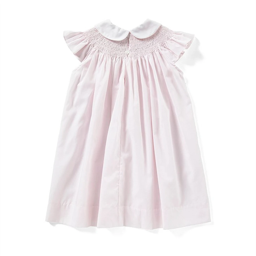 New Design Pink Flower Pattern Design Cute Kids Clothing Girls Smocking Dress