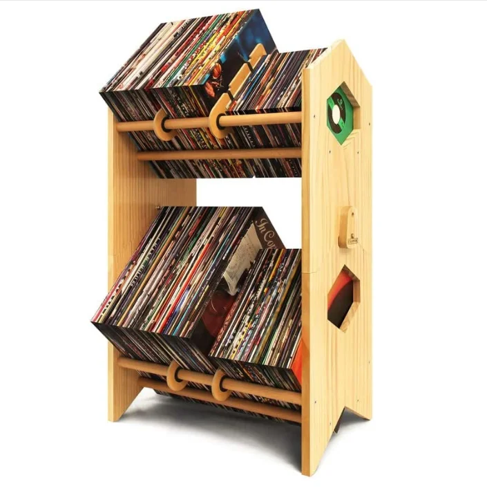 Factory custom 7 12  inches Rack Stand Organizer Shelf 2 Tier storage Wood Vinyl Record Holder
