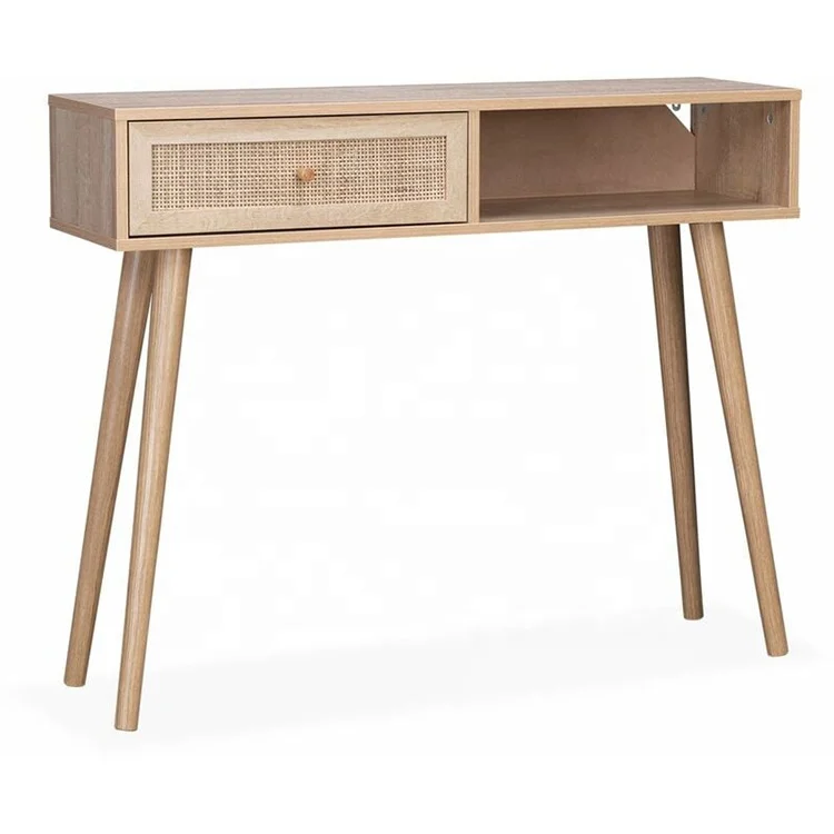 Modern cheap minimalist rattan wood pc table home office laptop computer desks with drawers, console table