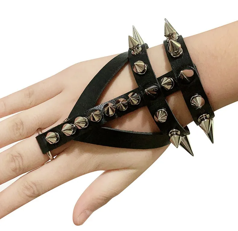 Rock Alternative Punk Wholesale Genuine Personalized Men Black Leather Wrist Band Guard Cuff Wide Bracer Bangle Bracelet