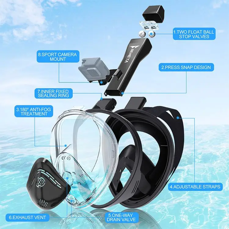 High Quality Diving Mask Full Face Snorkel Mask Anti Fog Adult Professional 180 View Diving Mask