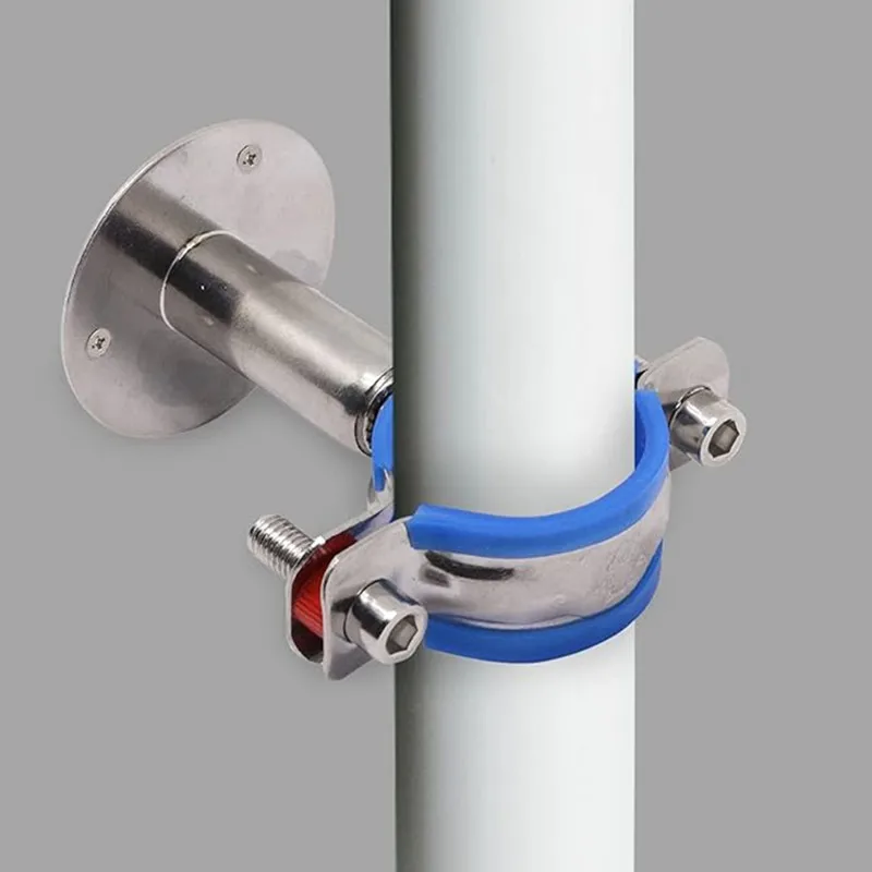 Adjustable Stainless Steel Pipe Bracket Clamp 1-1/2 Inch Dia Wall Mount Ceiling Mount Pipe Supports Rubber Strap Pipe Fittings