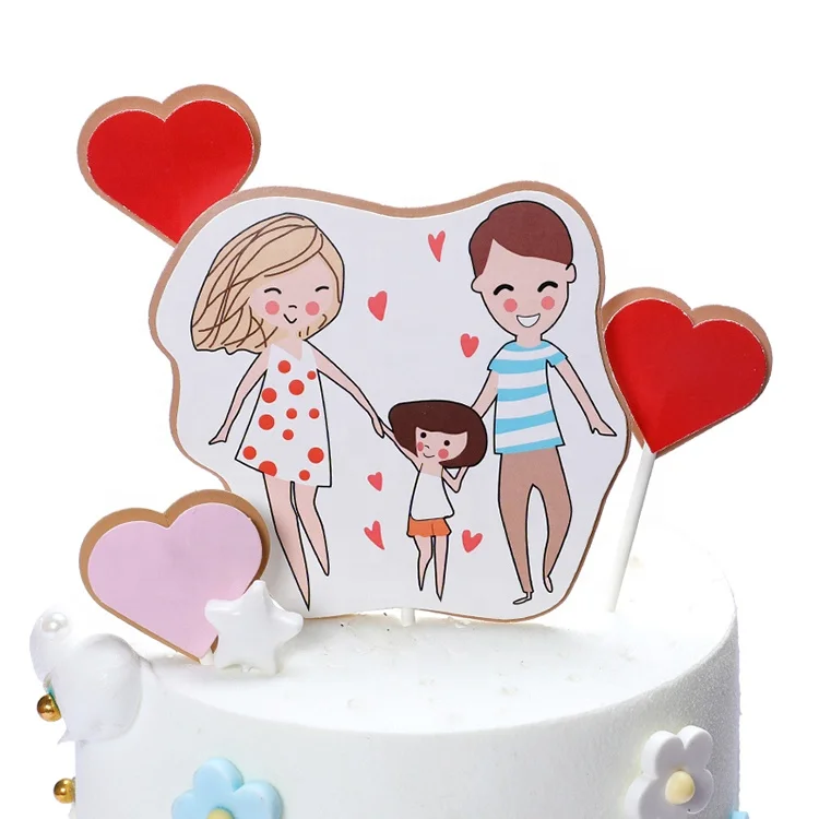 wholesale family party cake accessories supplies couple children wedding anniversary decoration cartoon family photo cake topper