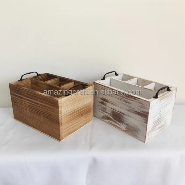 Flatware Wood Caddy Organizer Brown Kitchen Home Cutlery Tissue Holder Storage