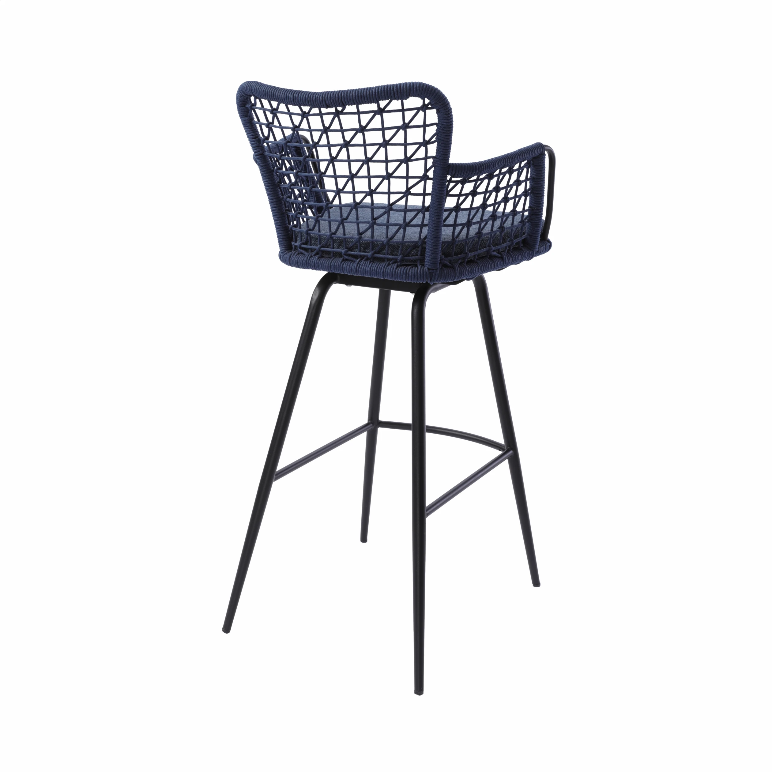 French style bistro rattan woven high-back armrest rattan chair bar stool combination