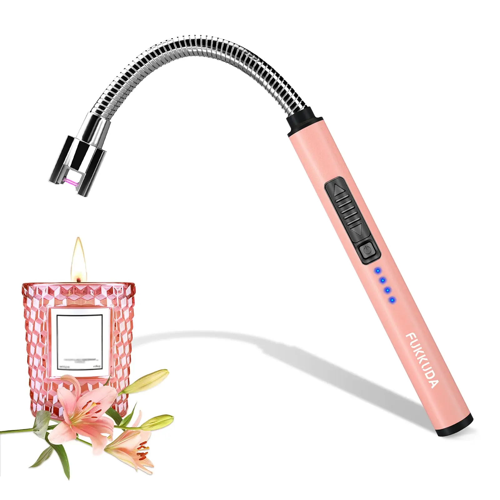 Candle Lighter Electric Arc With Usb Rechargeable Battery Plasma Flameless & Windproof Lighters Double Safety Switch (Rose Gold)