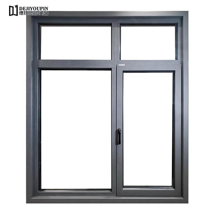 W55 Cheap house Single Pane Glass Louvers Fixed Aluminium Casement Window With Black Color Sub Frame