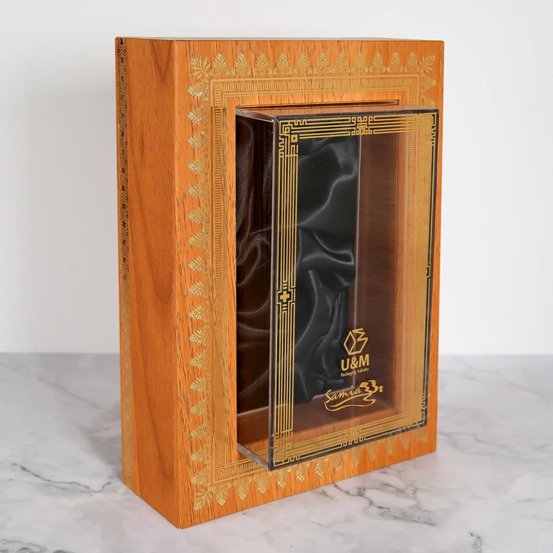 Unique Luxury Transparent Acrylic Wood Pattern Grey Board Perfume Packaging Gift Box