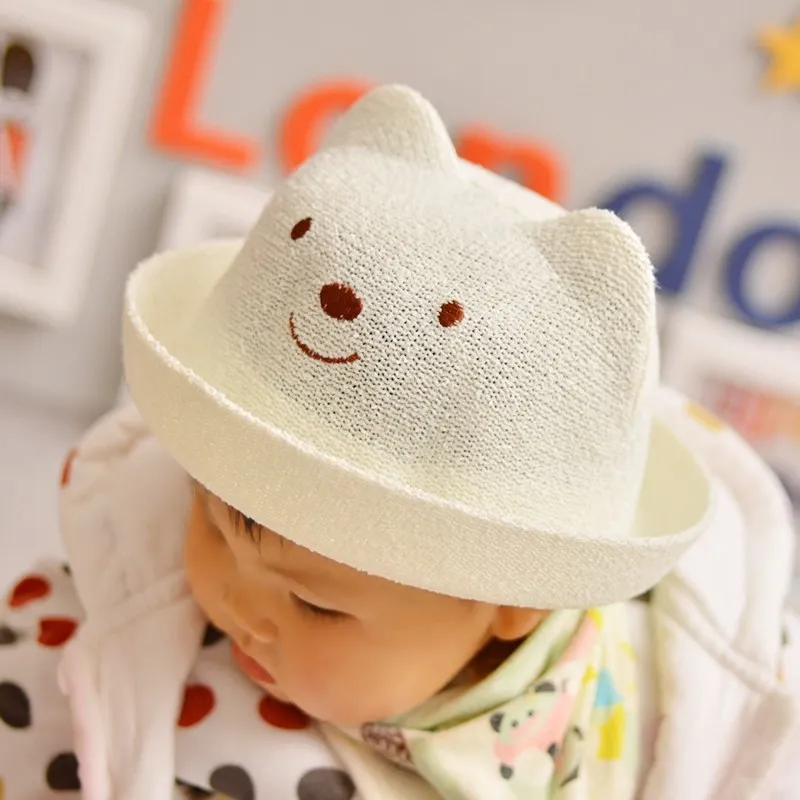 Summer Children Straw Sun Hats Cute Bear Ear Cap for Kid  Beach Sunshade Hat Boys Girls Hats