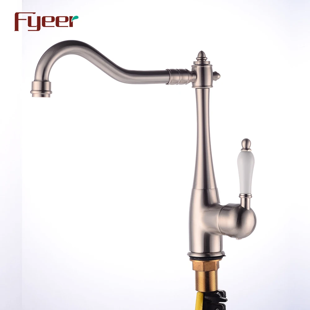 Fyeer Solid Brass Brush Finishing Kitchen Sink Mixer with Ceramic Handle