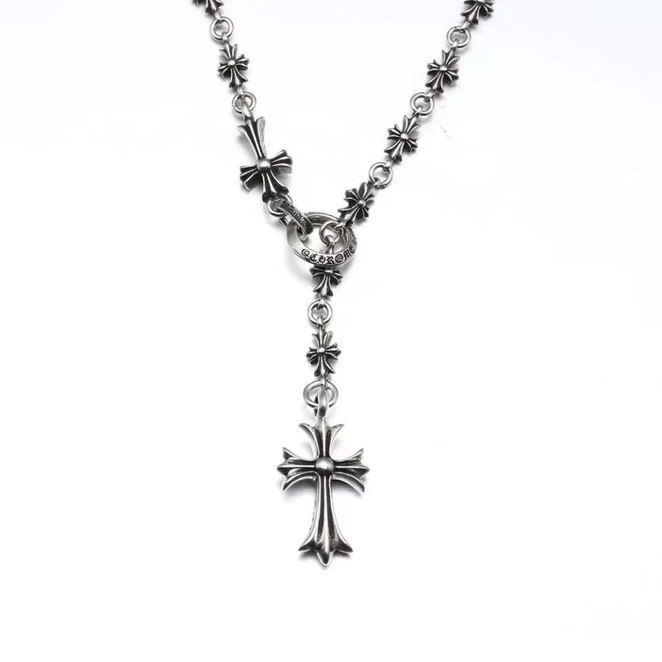 Wholesale Punk Thai silver plated  Long punk cross necklace for man  necklace jewelry cross