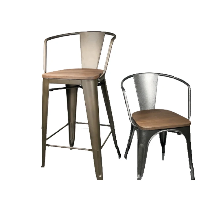 K&B nordic vintage restaurant commercial industrial bar chairs metal legs durable bar chair with back  and armrest