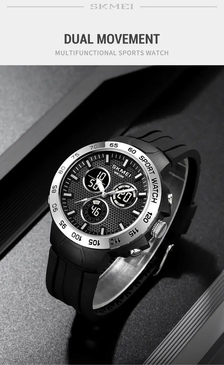 Skmei 2106 fancy odm men digital watch best Silicone strap water resist double display  sports watch manufacturer