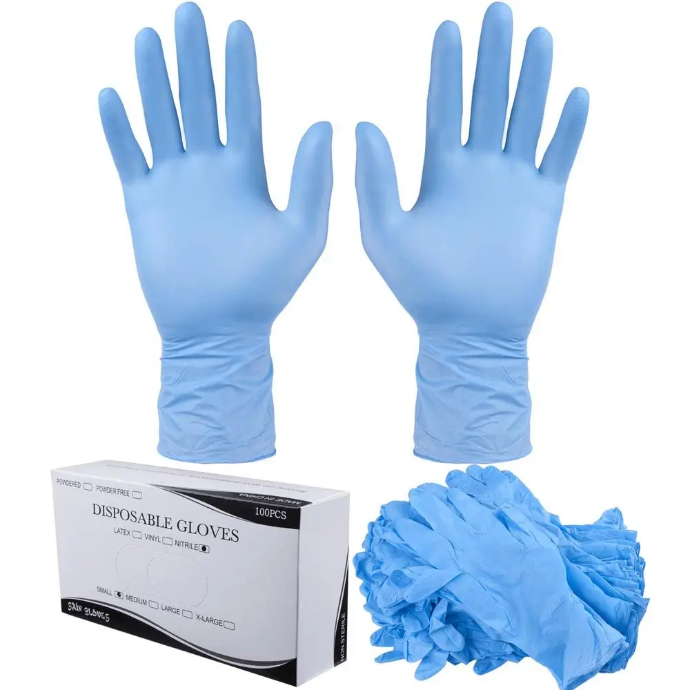 Powder and Latex Free Disposable Medical Exam Blue Nitrile Gloves with Case of 10 Boxes of 100