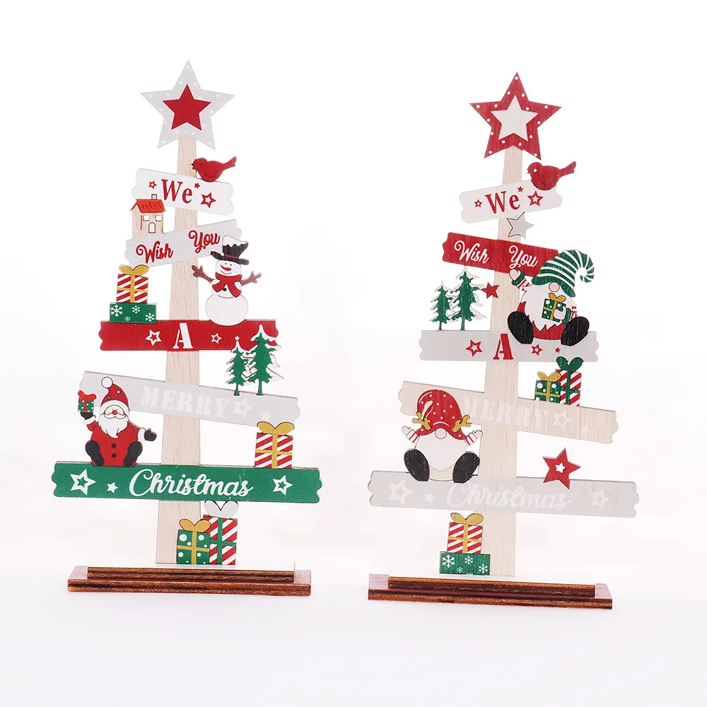 Christmas Tree Wooden Tabletop Decor Figurine Ornament For Xmas Holiday Party Table Tree Fireplace Decoration