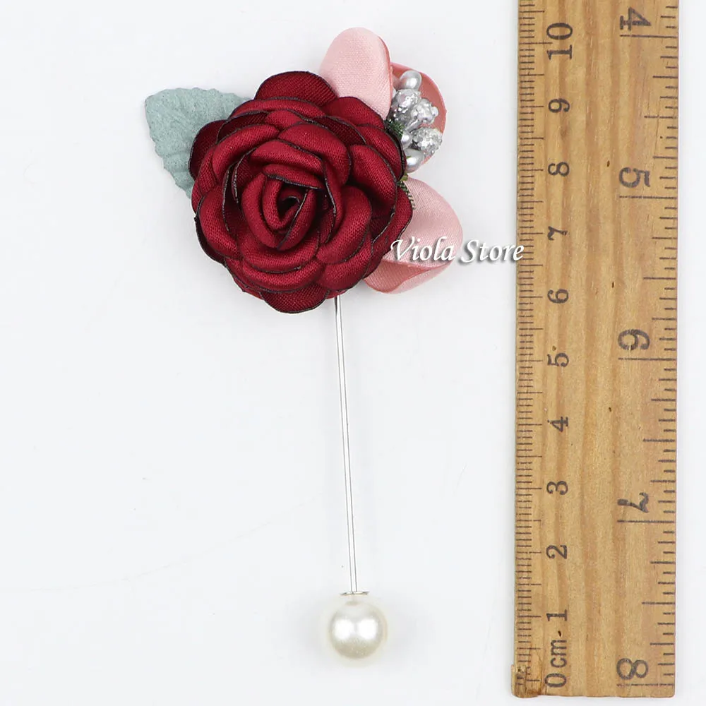 Vintage Rose Flower Fabric Brooches Red Colorful Women Men Coat Pins Breastpin Corsage Suit Accessory Gift Groom Wedding Party