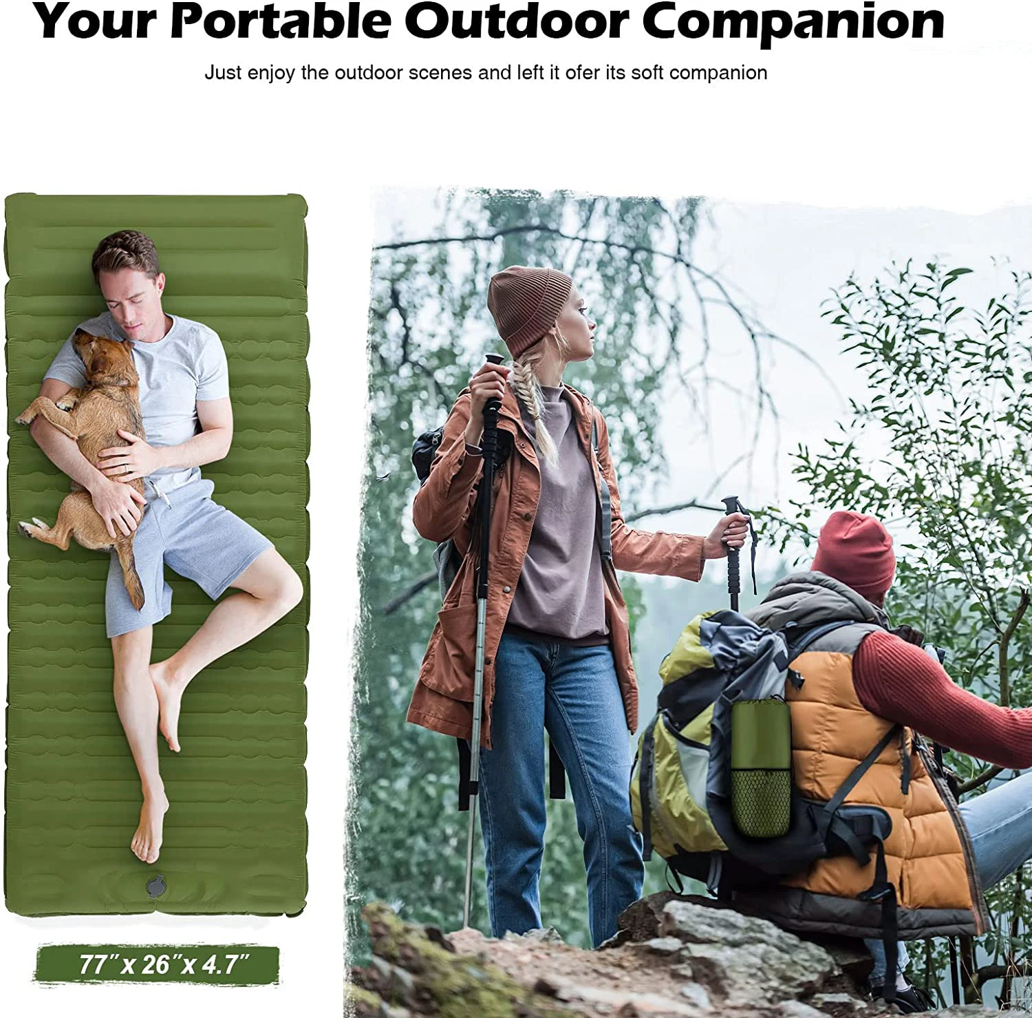 Outdoor Camping Sleeping Pad with Pillow Inflatable Sleeping Mat Lightweight Waterproof Camping Pad with Built-in Pump Air Mat