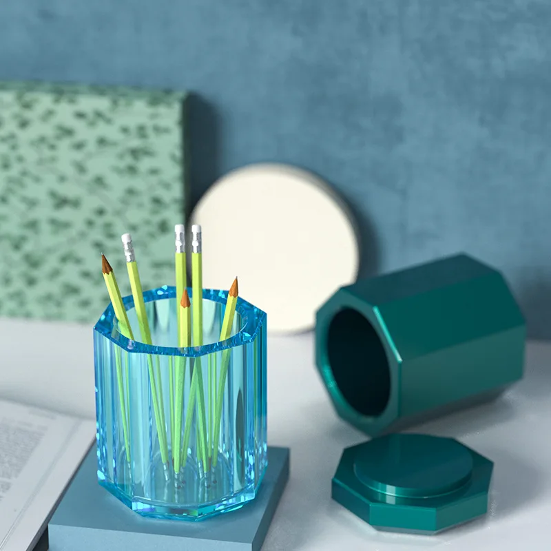 2027 Octagonal pen holder storage box silicone mold crystal glue plaster diy mold