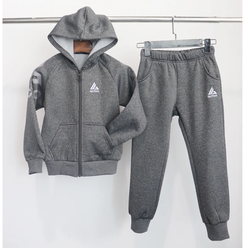 
Factory price ready to ship sport style cotton material zipper hoodie jacket clothes custom teen boys clothing set for 12 year 