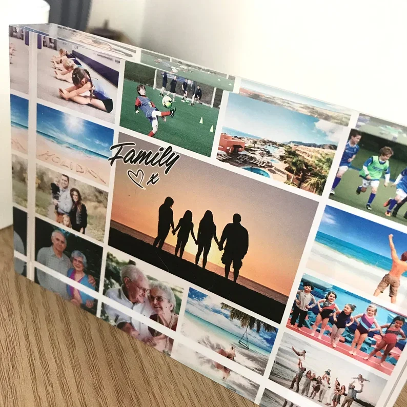Family Memories Freestanding Acrylic Photo Block Family Collage Acrylic Photo frame Gifts for Families Home Decor Holiday Photo