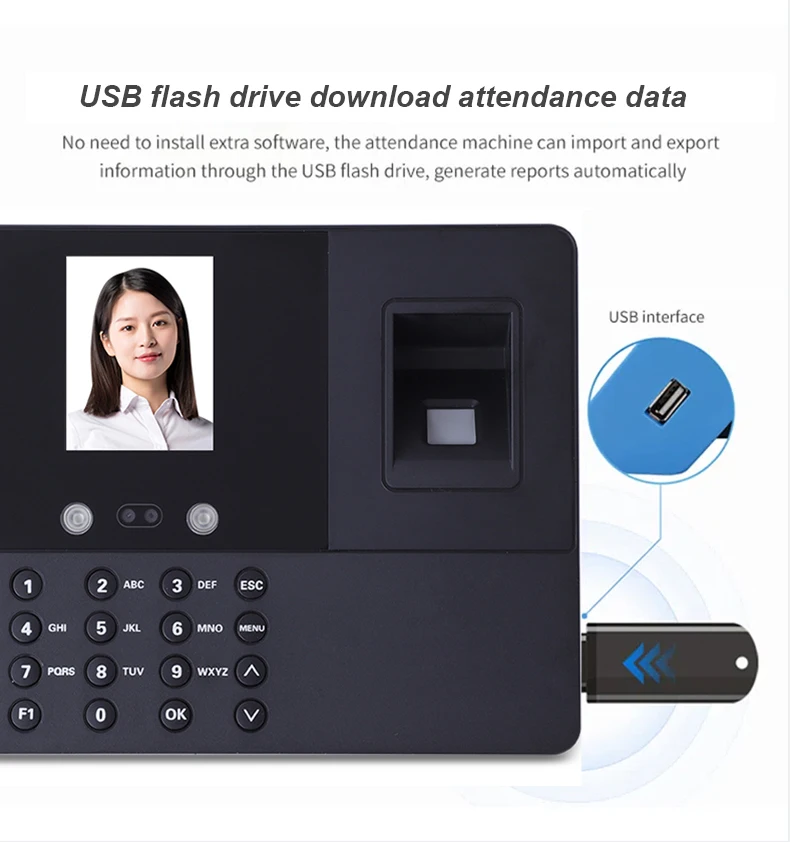 Employee Clock Face Recognition Fingerprint Biometric Time Attendance Machine Excel Export Record Recognition