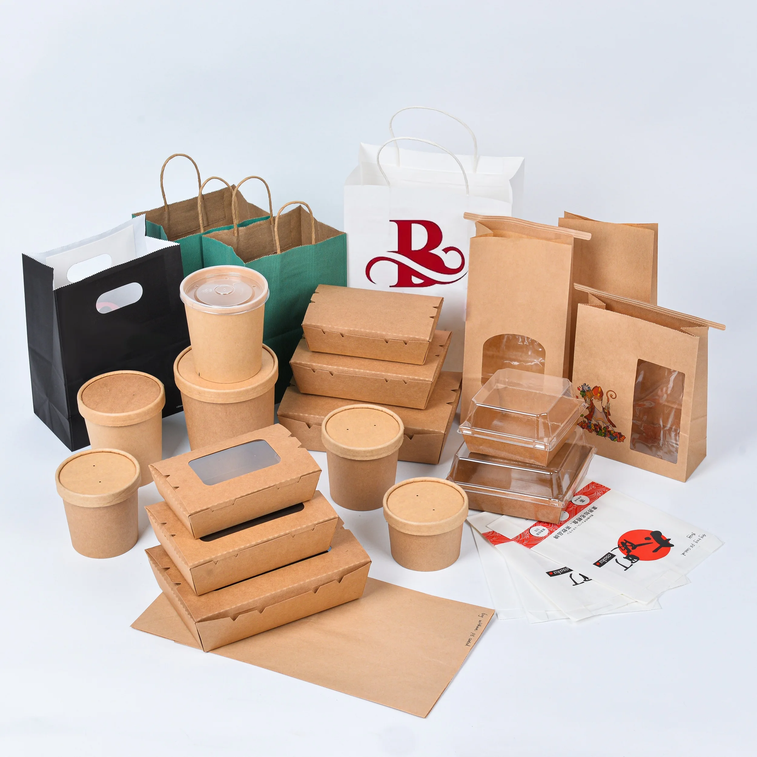 Restaurant Custom Logo Biodegradable Takeaway Disposable Containers Fast Food Packaging Take Out Box Brown Lunch Paper Cake Box