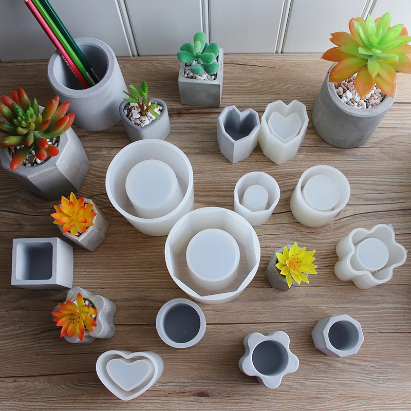 Creative silicon mold flower pot silicone pot mold for plant pen holder molds for concrete