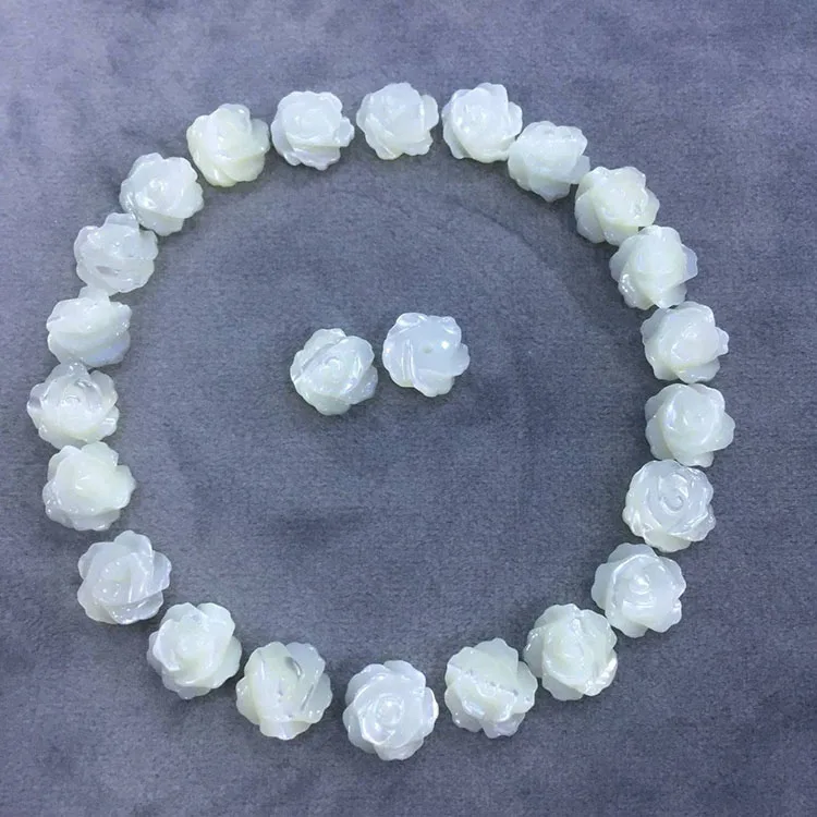 SP4102 Half drilled MOP shell carved rose flower cabochon beads,white mother of pearl flower beads