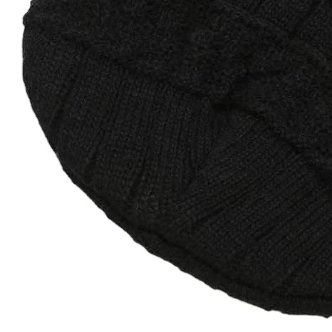 Factory Wholesale Winter Knitted Hat And Scarf Set Fleece Lining Slouchy Beanie Bonnet With SONG TING Leather Patch