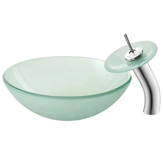 Quality above counter installation type single bowl round bowl shape tempered glass hand wash bathroom vessel sink