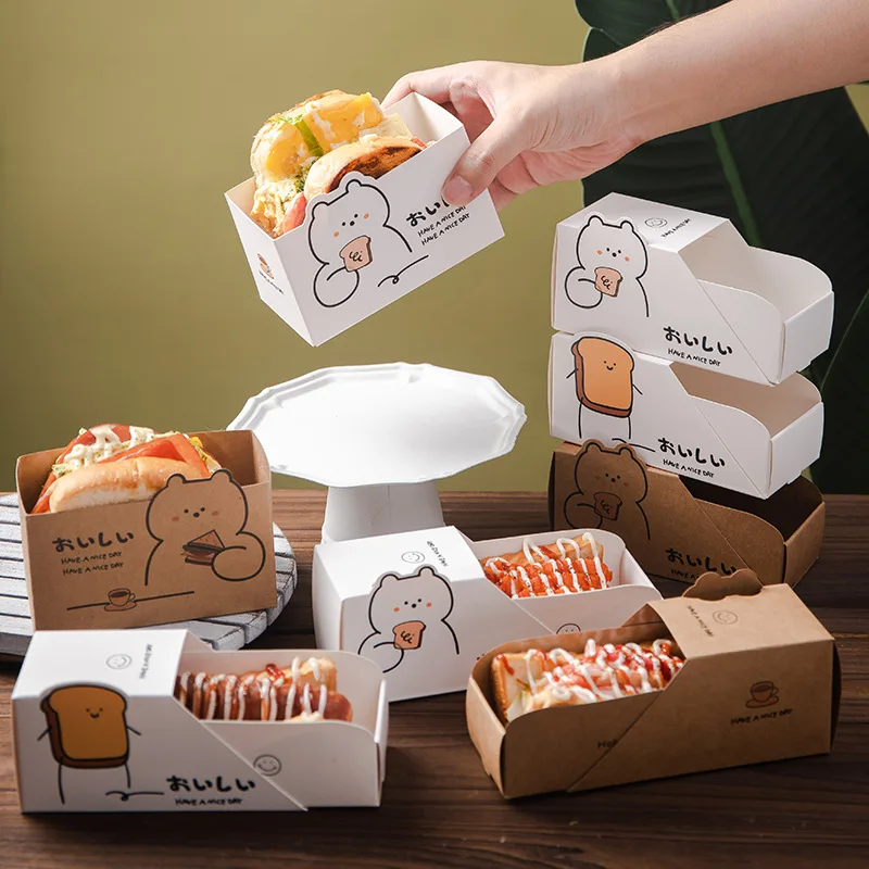 New Products Disposable White Brown Sandwich Paper Packaging Drawer Hot Dog Breakfast Paper Box For Food