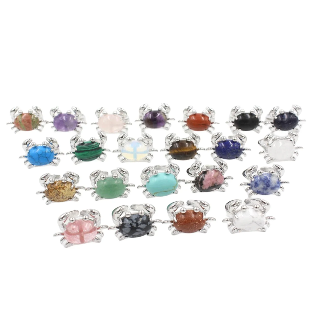 Wholesale Fashion Simple Jewelry Single Colorful Crab Shaped Natural Gem Stone Rings For Women Men