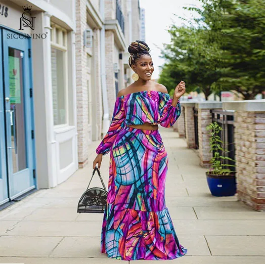 
2020 tropical print suit women plus size maxi dresses women long 