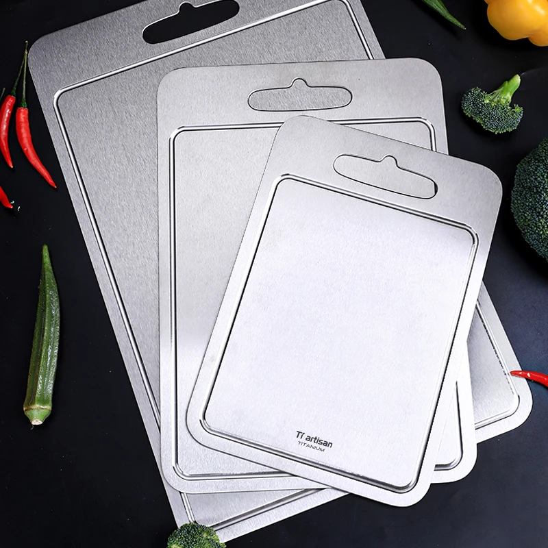Chopping Board Kitchen Titanium Cutting Boards Stainless 304 Steel Thickened Double-Sided Fruit Meat Chopping mat Food Grade