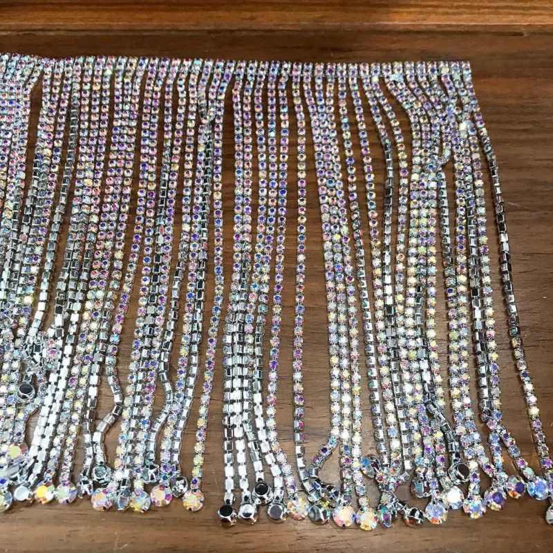 Chain Rhinestones Trim Colored Ab Glass Bling Tassel Fringe Crystal Luxury Wholesale 14cm Jewelry Making, Clothing Decoration