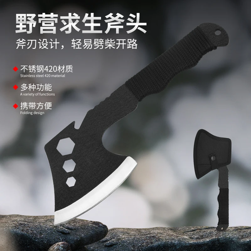 High quality steel tactical camping axe survival hand hatchet with fire starter rope on handle