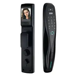 Waterproof Biometric Fingerprint Home Porte En Bois 3d Face Recognition Camera Smart Lock for Front Door WiFi Zigbee Wood