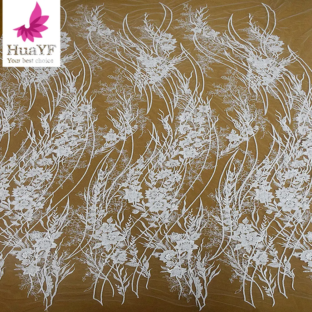 HY2835 white african flower embroidery heavy beaded sequins lace wedding bridal dress for show wholesale