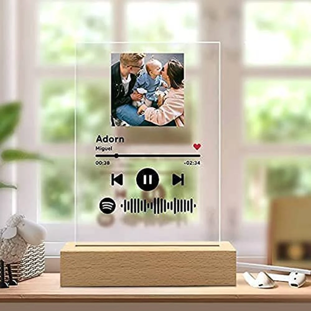 Great Gift Personalized Wooden Stand Acrylic Spotify Code Song Photo Music Album Plaque Custom Spotify 3D Night Light