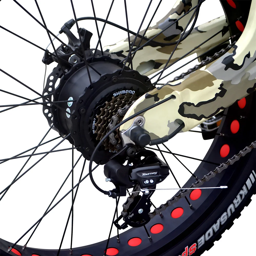  40 км максимальное расстояние 28MPH Максимальная скорость Shimano 7-скорость переключатель с толстыми покрышками Охота горный пляжные 750 ватт Электрический